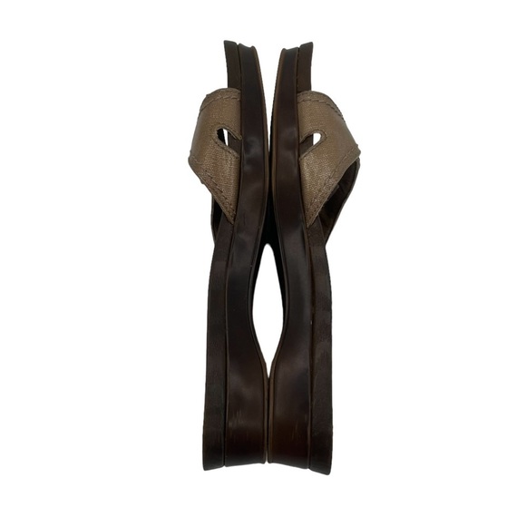 Dr Scholl's Brown Classic Slip On Faux Wood Grain Heeled Sandals Size 9 Women's - Picture 6 of 8